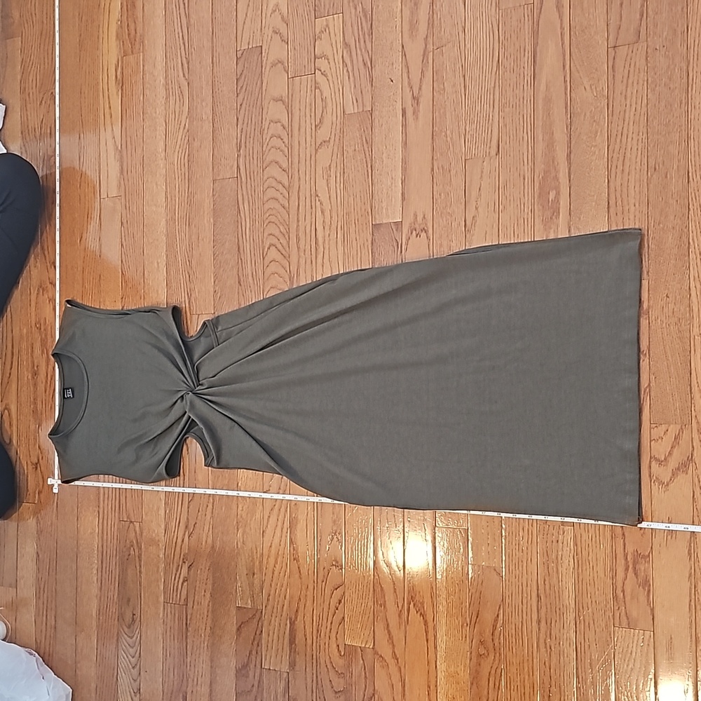 Olive green, side cut out, mid section twisted dress with side slits